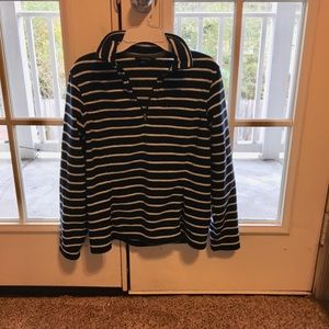 Striped Navy and White Quarter Zip Pullover